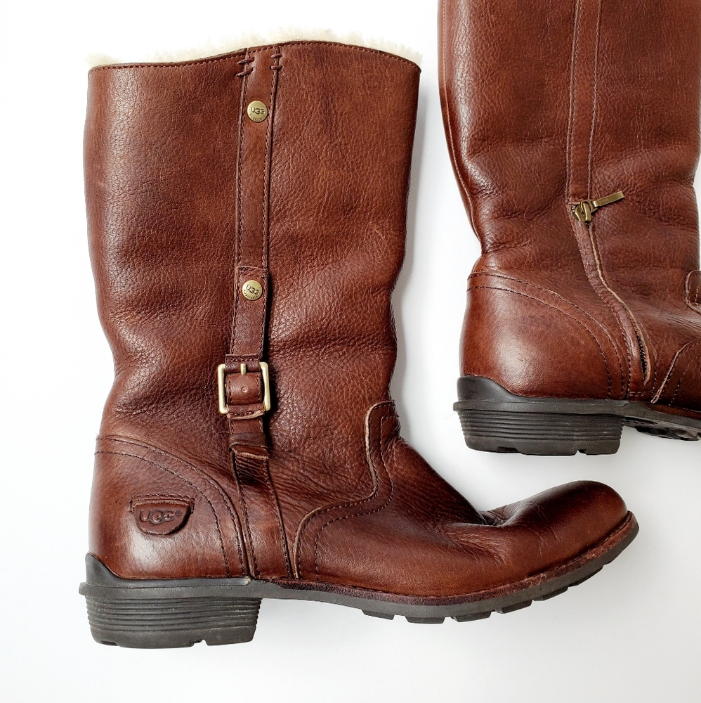 UGG "Bellvue" brown leather shearling boots size 9